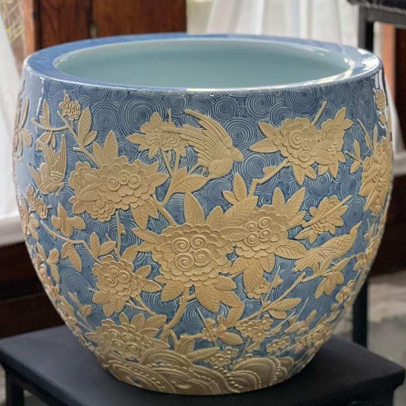 重工雕刻荷花书画缸（圈纹）