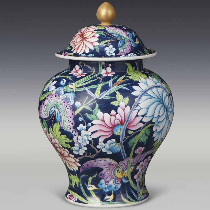 宫廷黛蓝斗彩描金将军罐