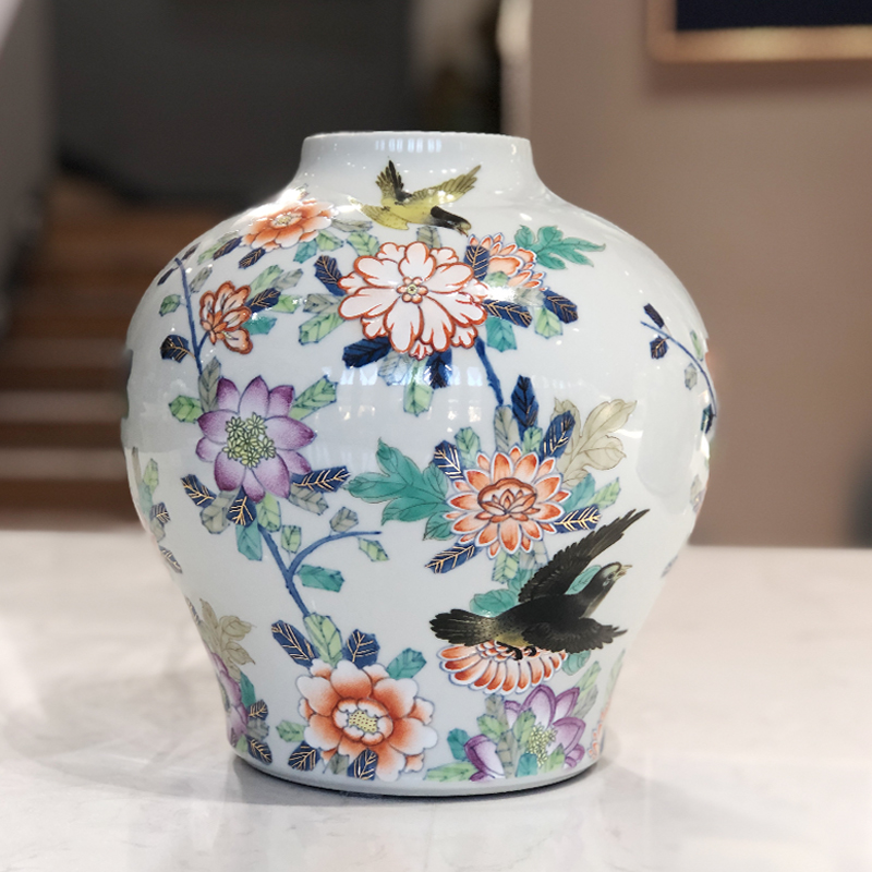 斗彩白头鸟花卉罐