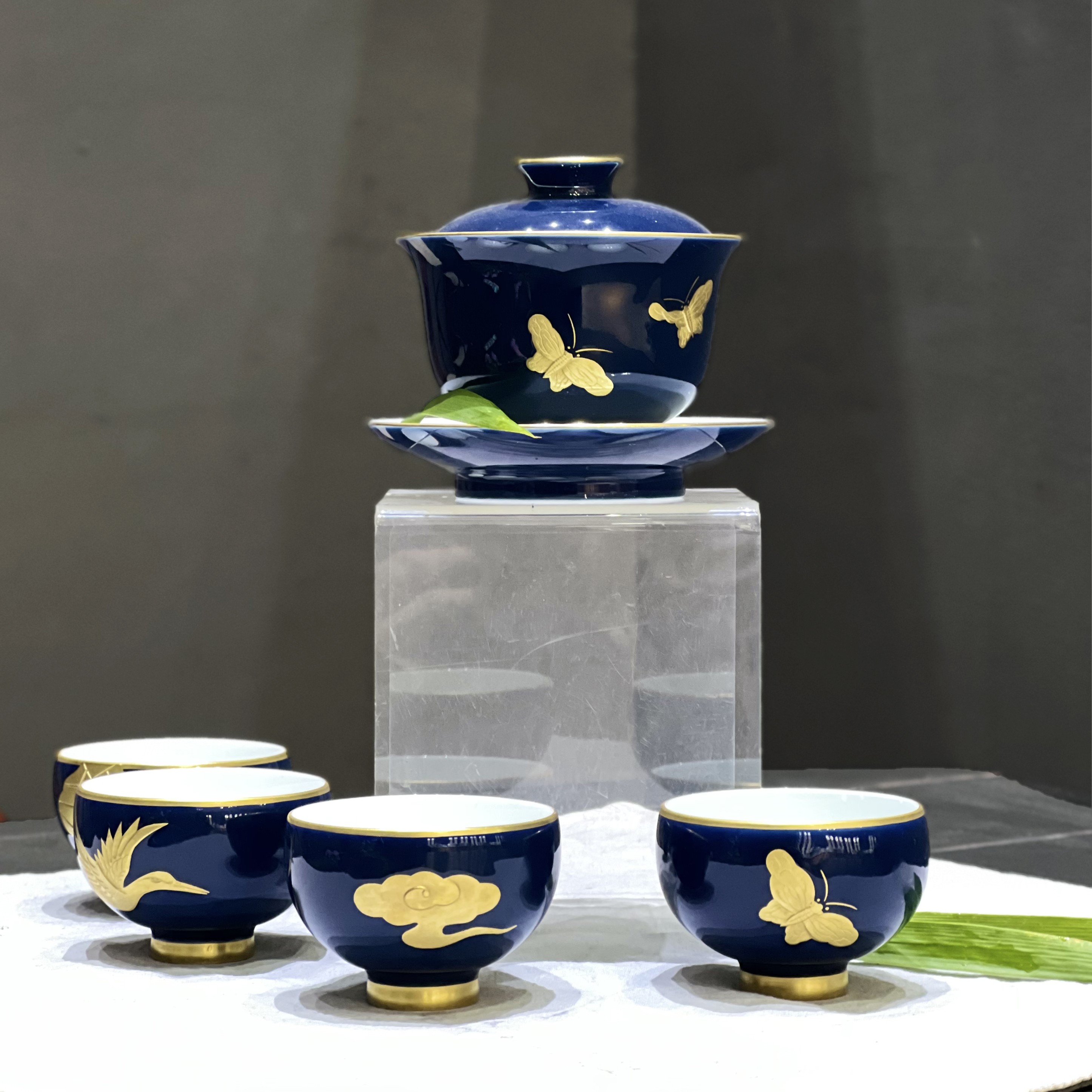 祭蓝福禄寿喜茶具