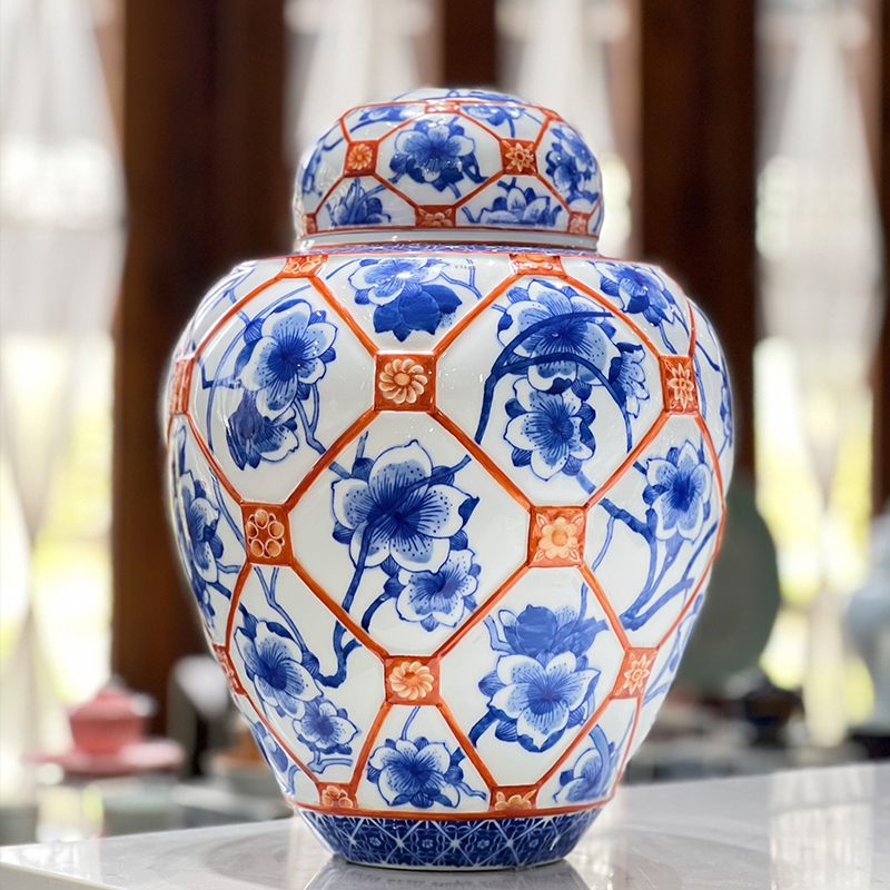 青花矾红佛头罐