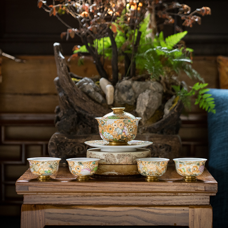 橙黄·锦绣万花描金茶具