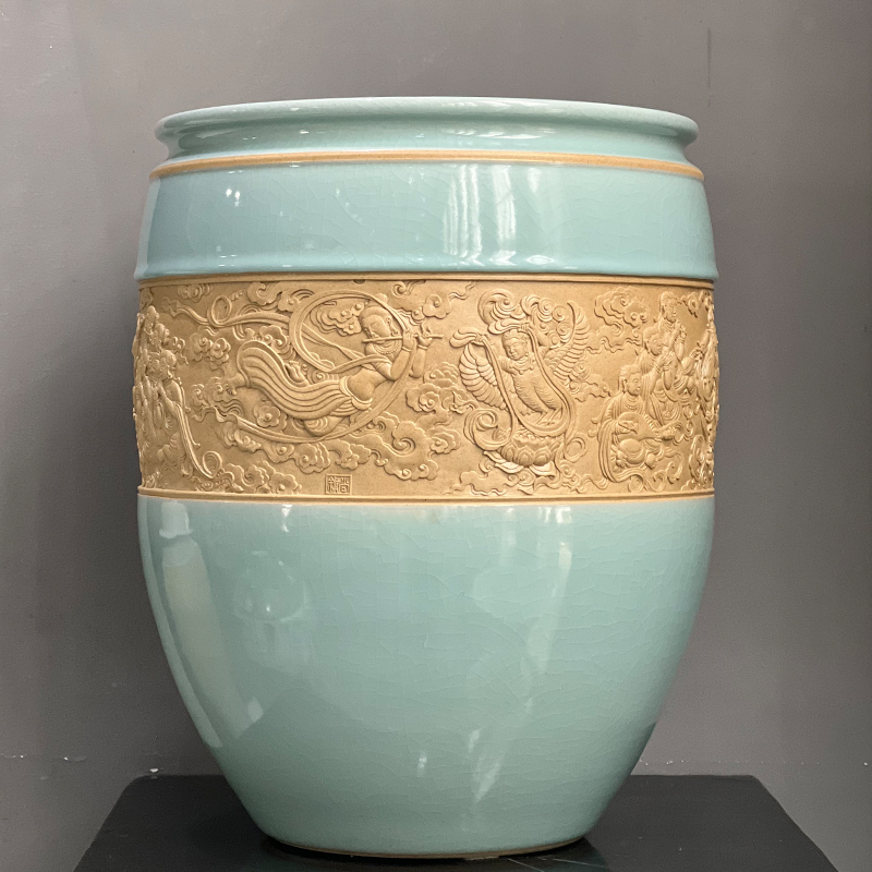 敦煌乐舞裂纹釉缸