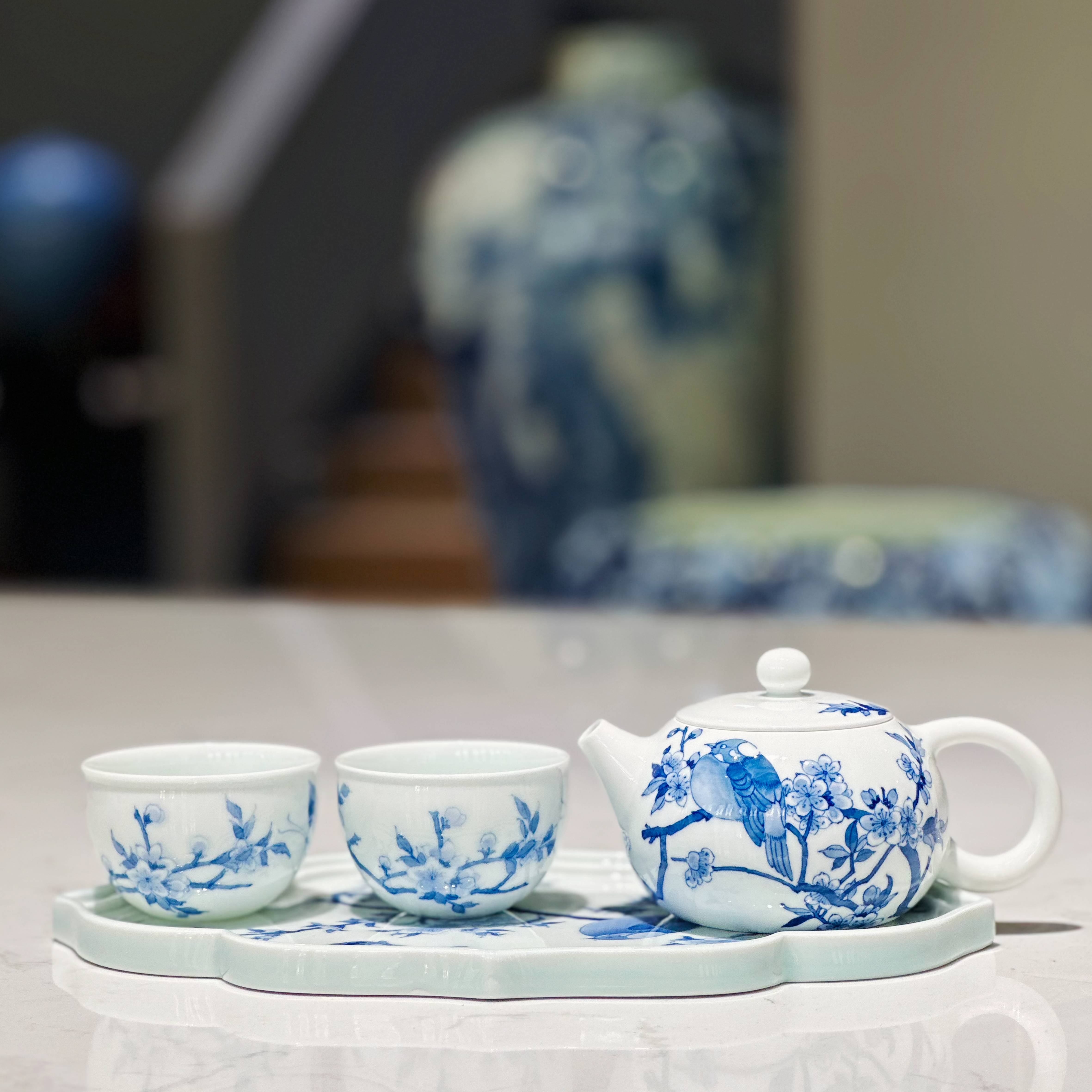 青花喜上眉梢茶具套组