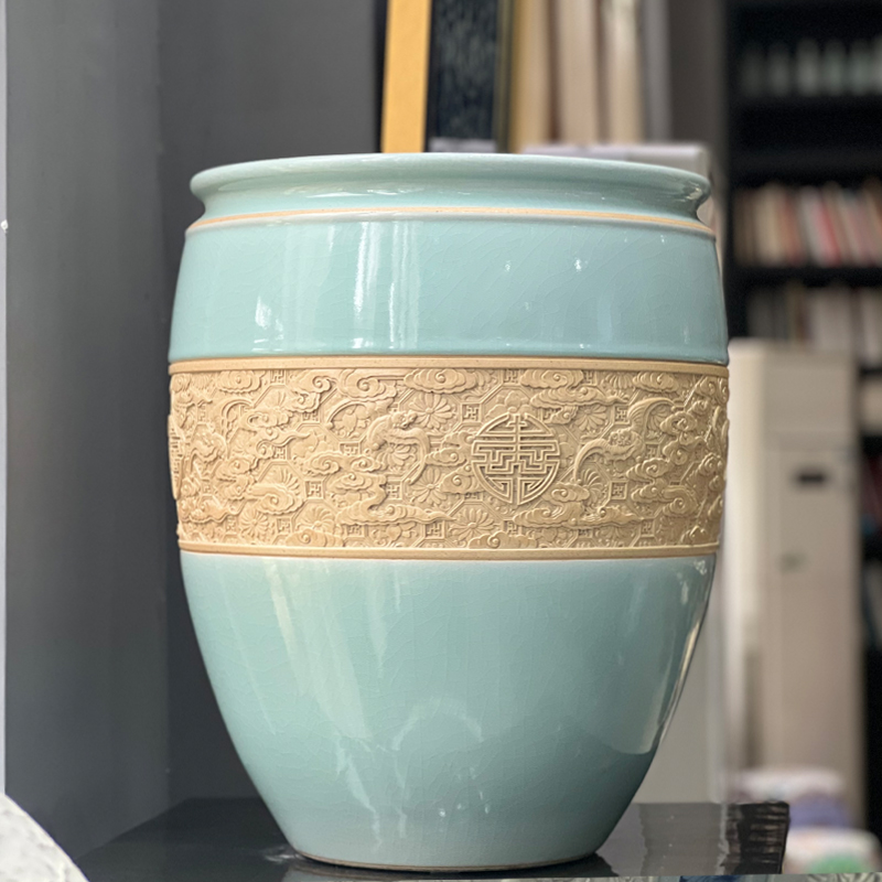 哥釉雕刻福寿缸