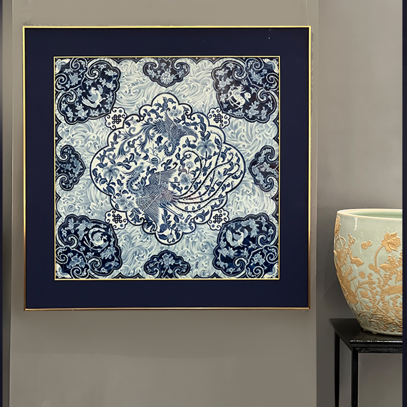 青花双凤瓷板画