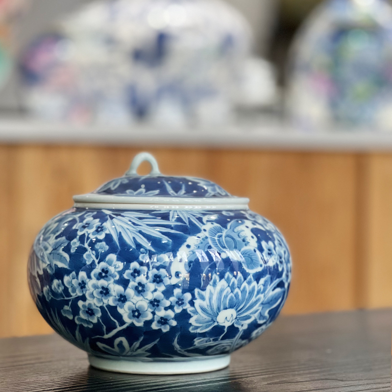 青花南瓜纹茶叶罐（瓜藤顶）