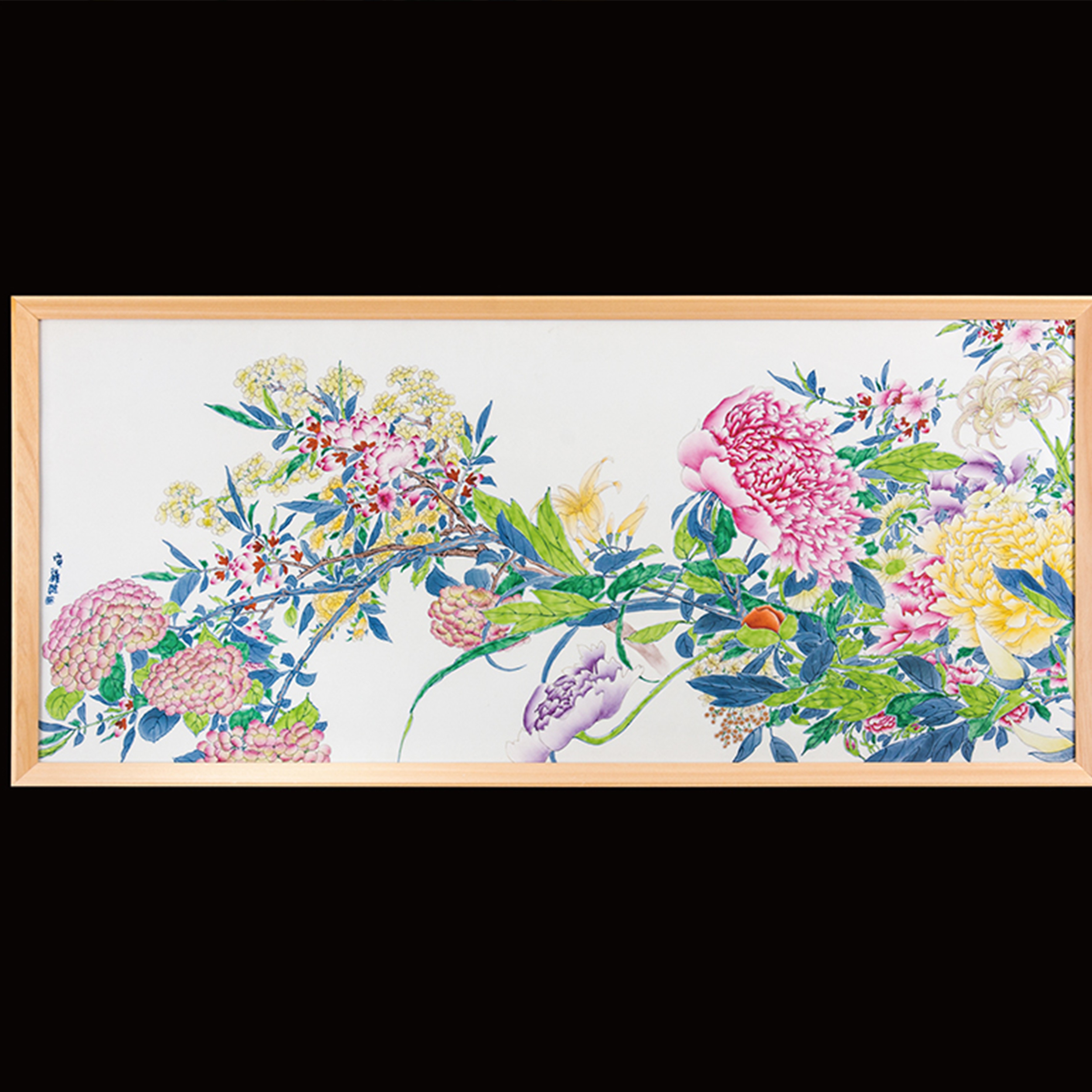 斗彩绣球花瓷板画