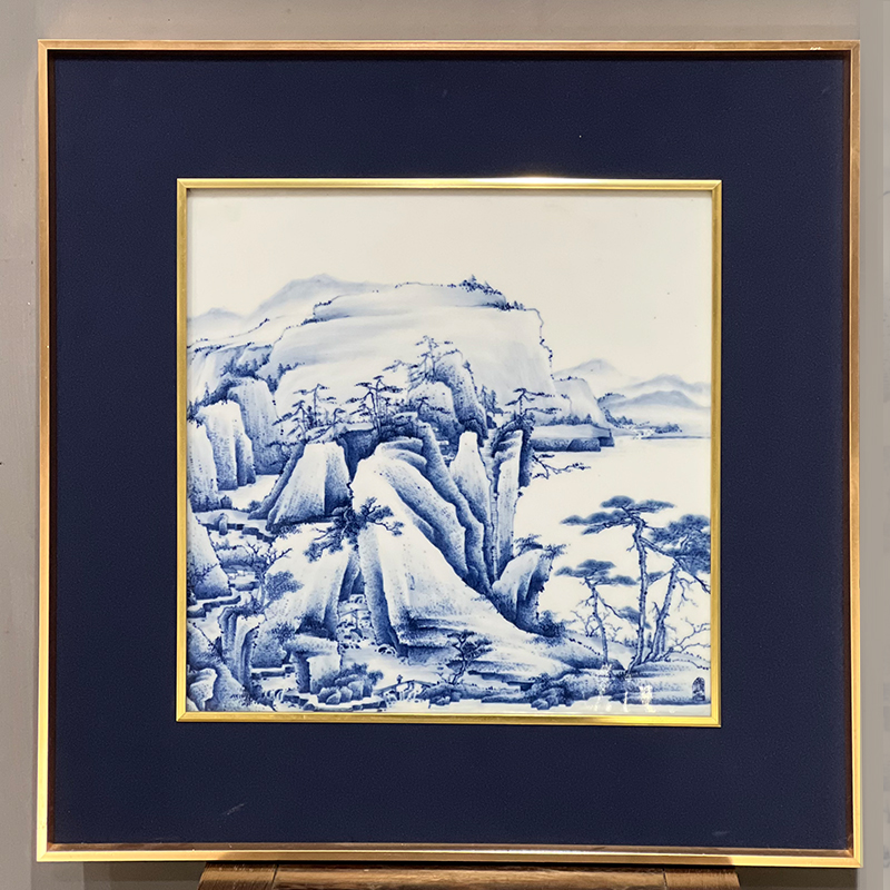 青花山水瓷板画