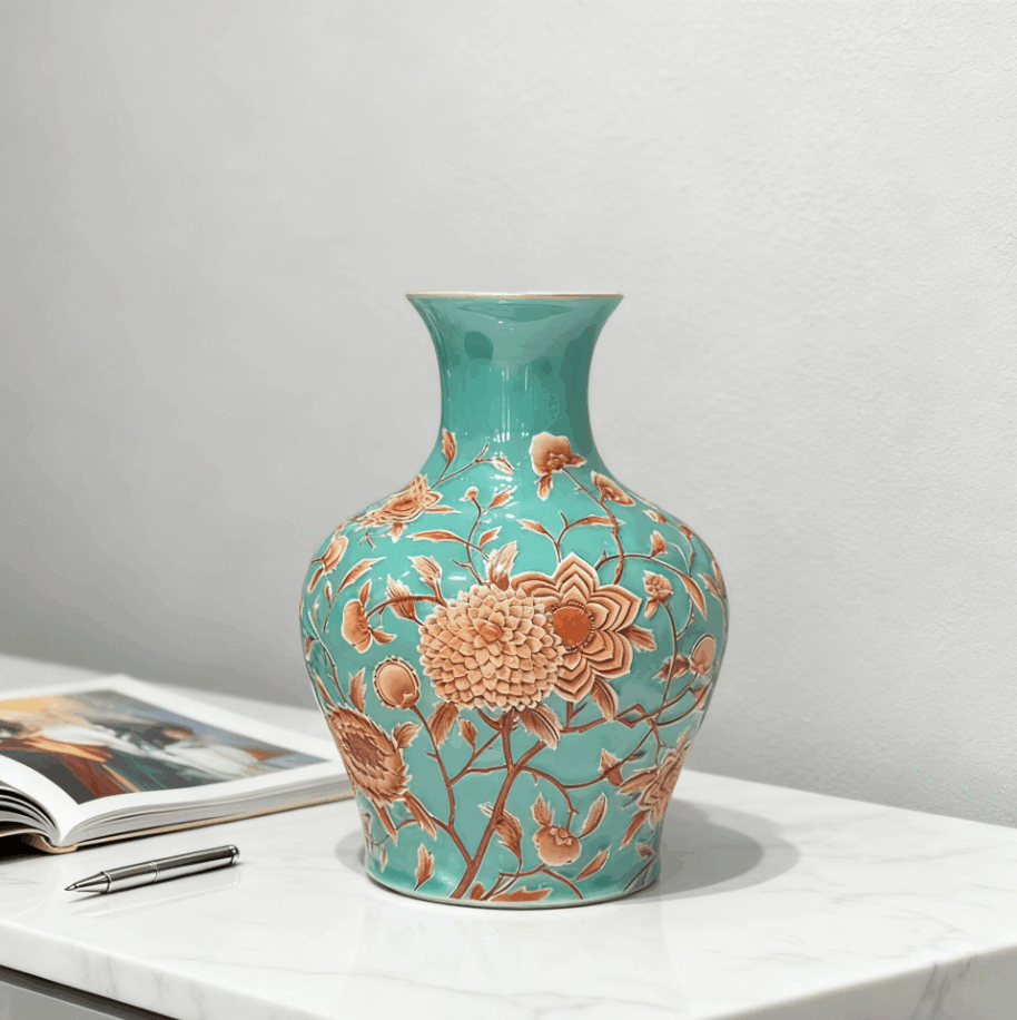 彩绘花卉雕刻瓶