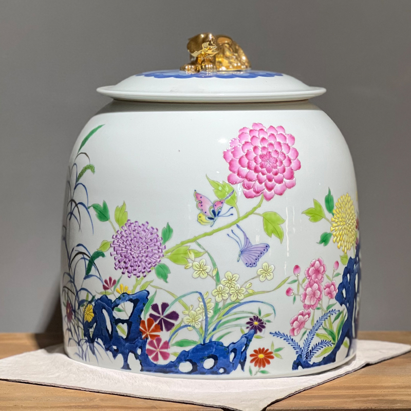 斗彩描金生肖盖罐