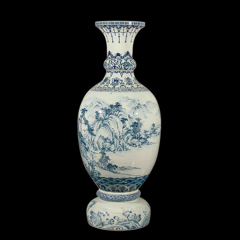 青花山水平安瓶