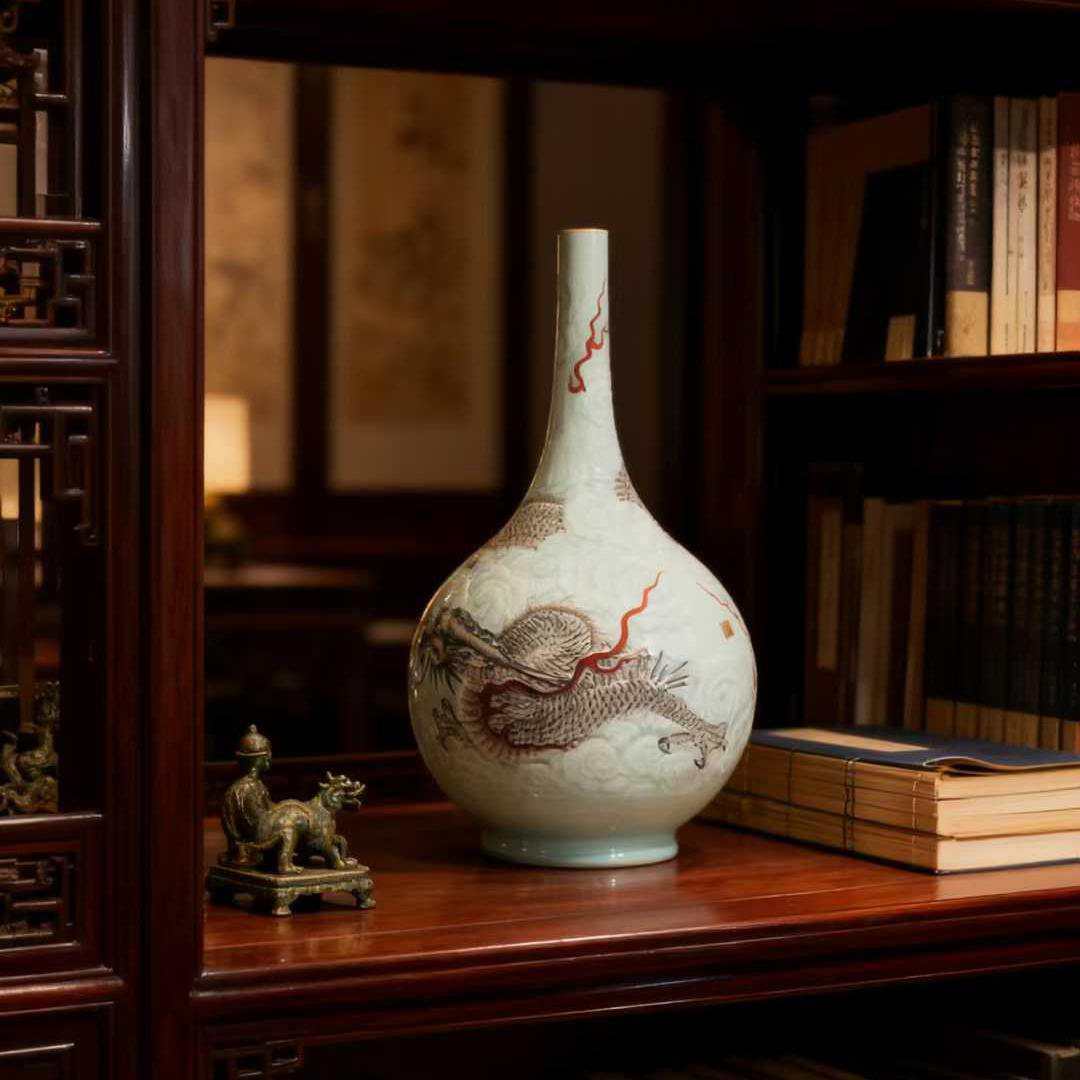 影青釉雕刻龙纹胆瓶